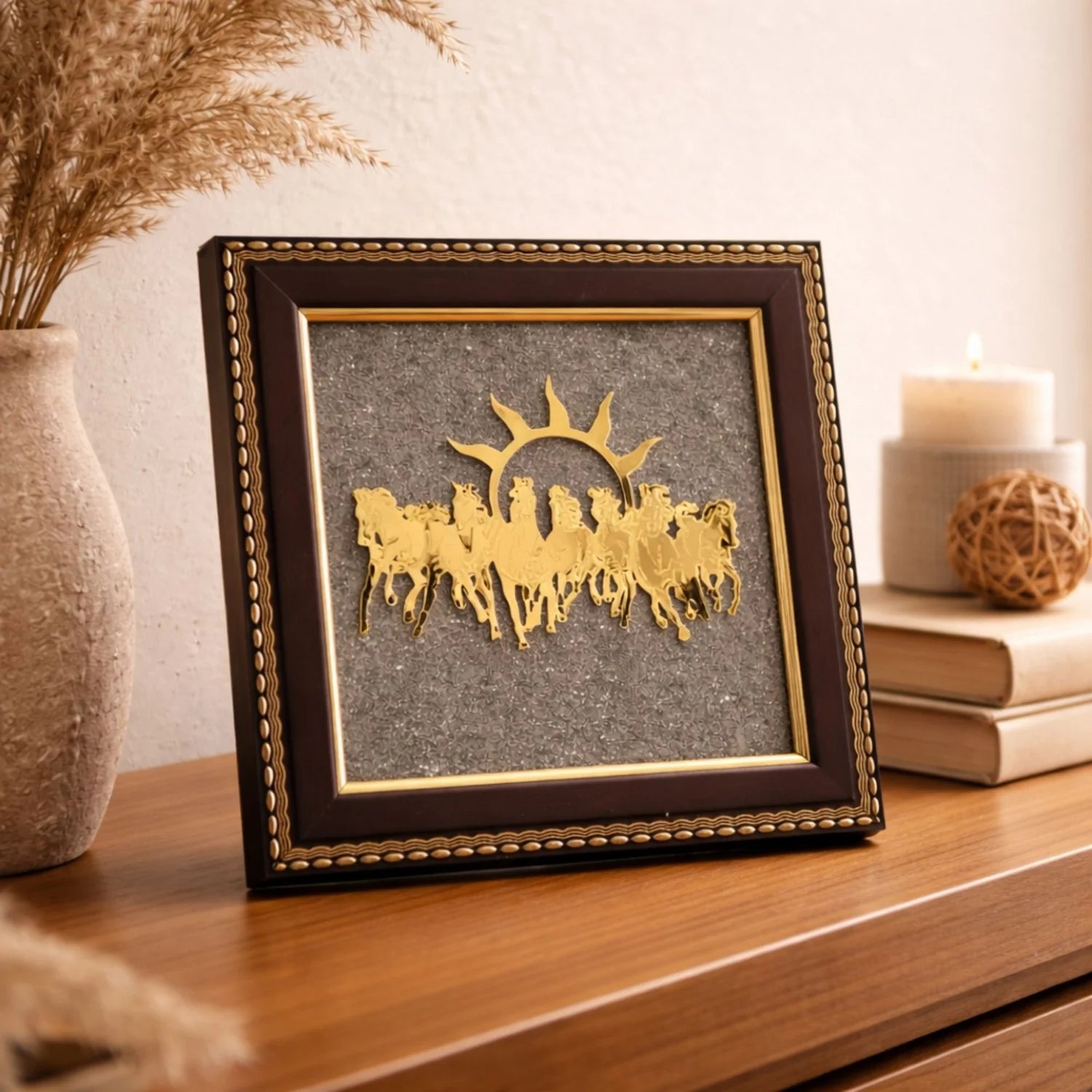 7 Horses on Raw Pyrite Frame