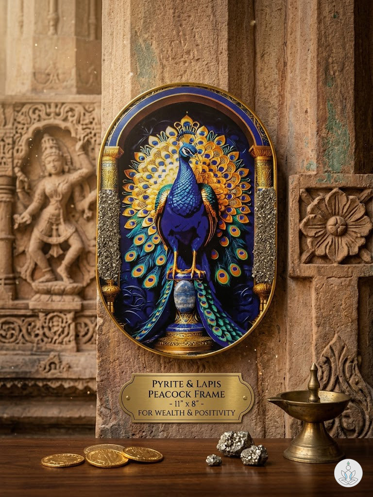Pyrite & Lapis Peacock Frame For Wealth & Positivity